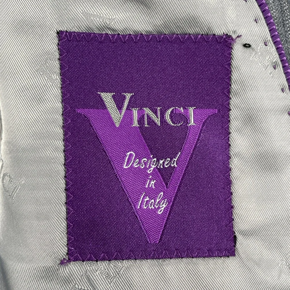 Vinci Suit Mens 40L Gray Pinstripe Two Button Notch Lapel Modern Business Formal